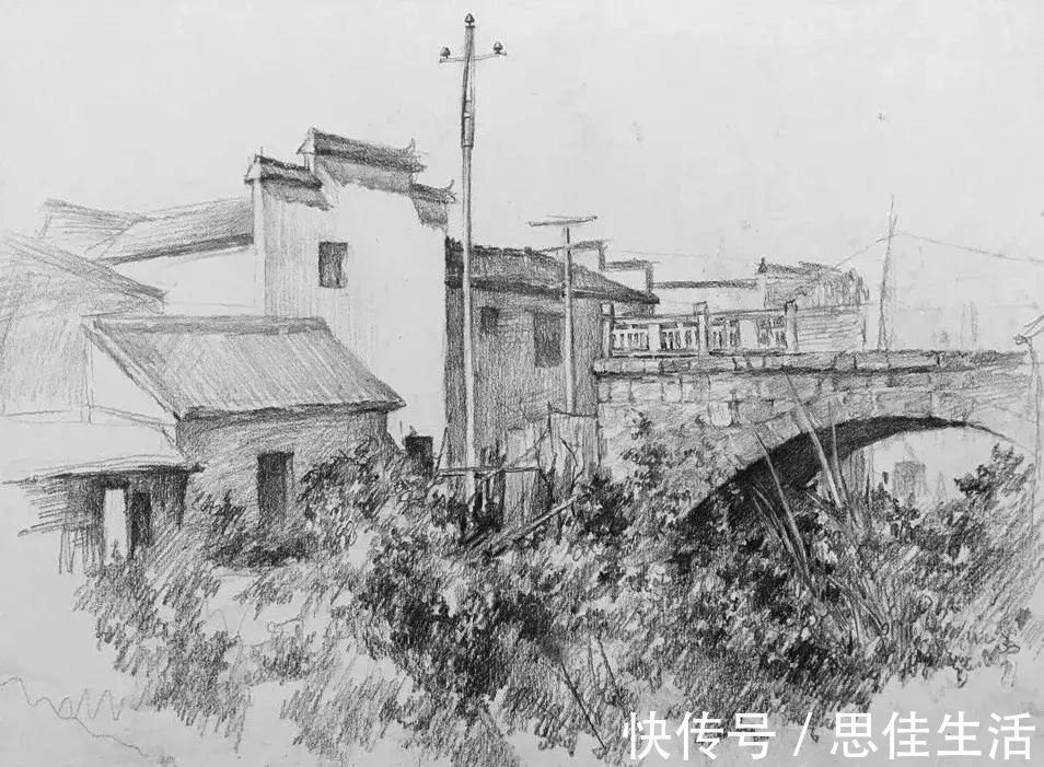 构图#风景素描这样画,既容易上手又有画面效果