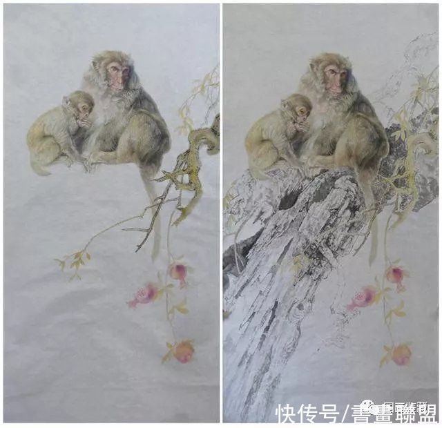 电吹风！国画工笔画动物猴子绘画技法步骤解析，惟妙惟肖的工笔猴画欣赏