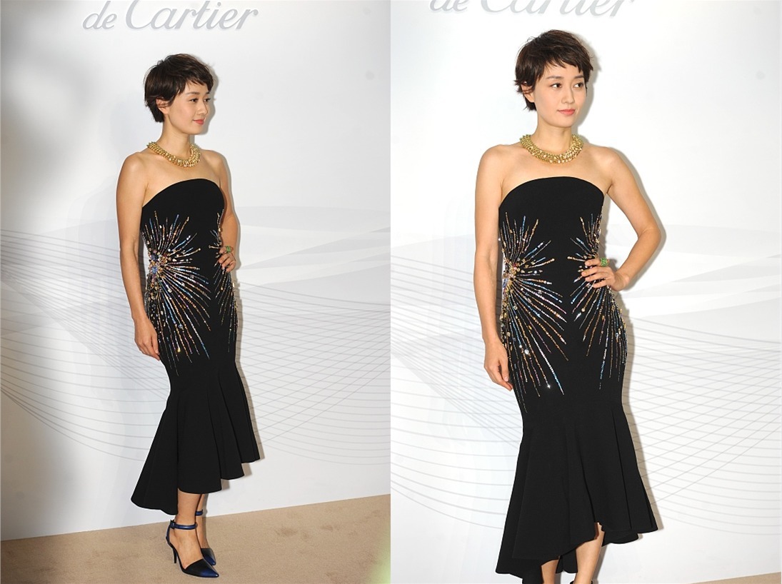 露肤|马伊琍生图也很有女人味, 穿黑裙配“放射状”亮面, 高级又时髦