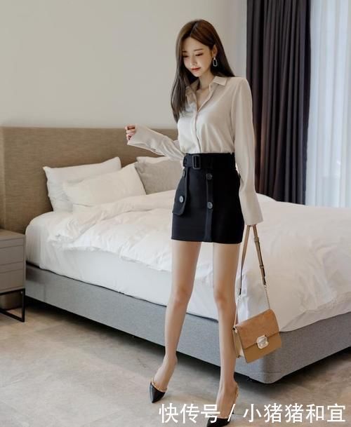 真丝|娉婷翻领真丝顺滑长袖衫搭配束腰包臀裙，展现孙允珠卓越多姿
