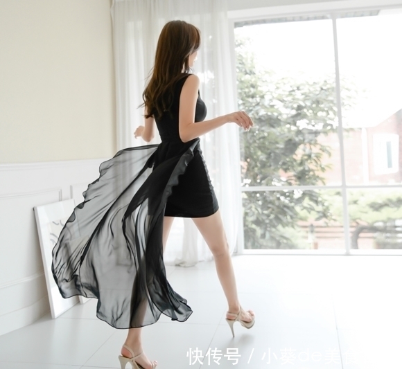 女神|女神孙允珠,层叠仙女飘絮黑宝石笼纱礼裙