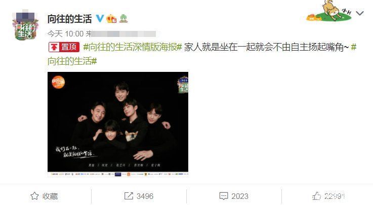 《向往的生活》深情版海报，其他人表情正常，唯独妹妹不一样
