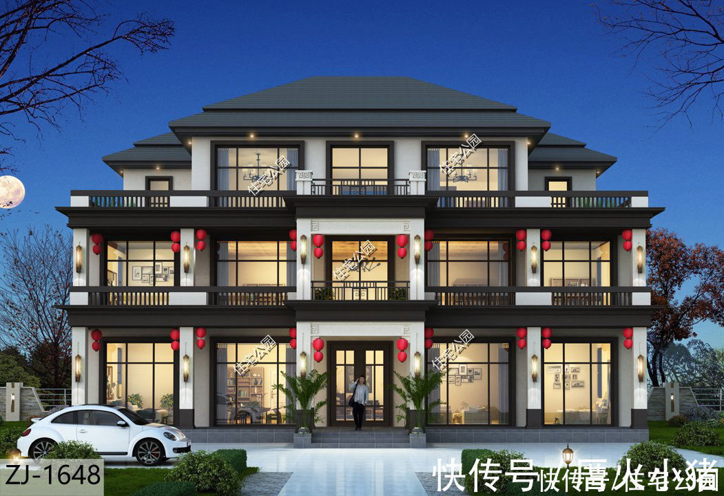 小知识|2021年就盖这套新中式美宅吧,室内布局没得挑,对称外观更受好评