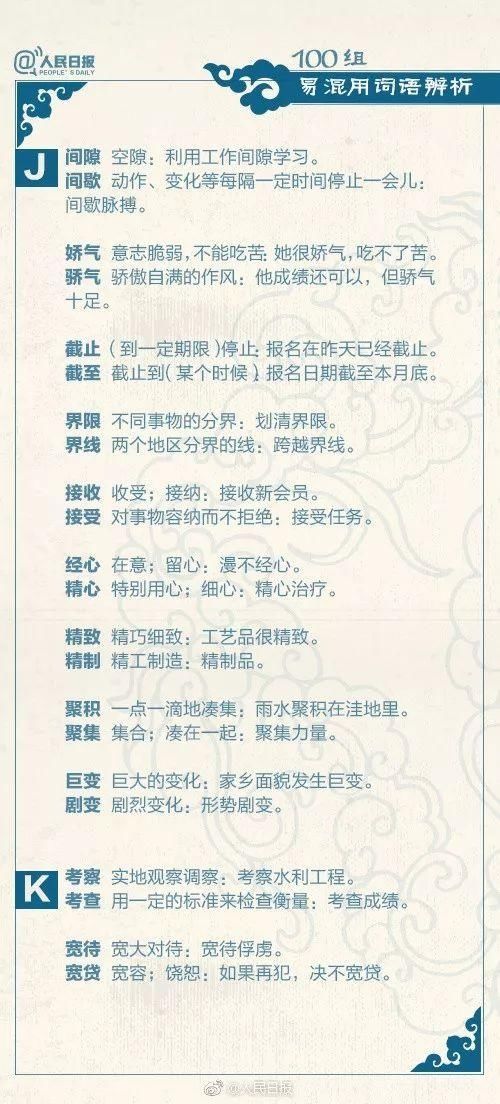 人民日报总结100组易混词语，太全了！收藏起来