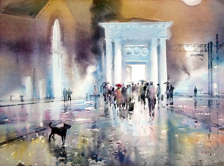 水彩画#美轮美奂!俄罗斯艺术家特梅雷夫的水彩都市景观画