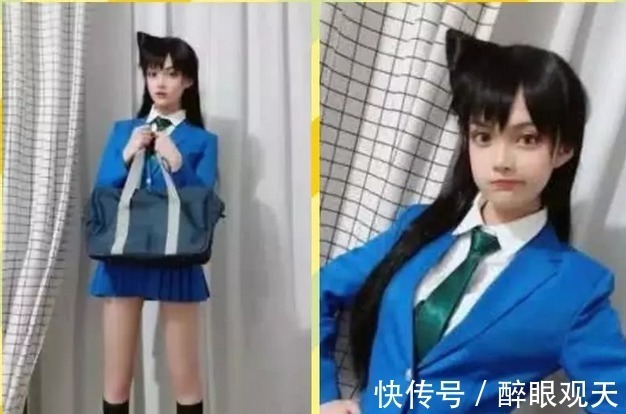 cos|柯南高中生妹子模仿毛利兰,发型高度相似,镜头拉近后网友懵了