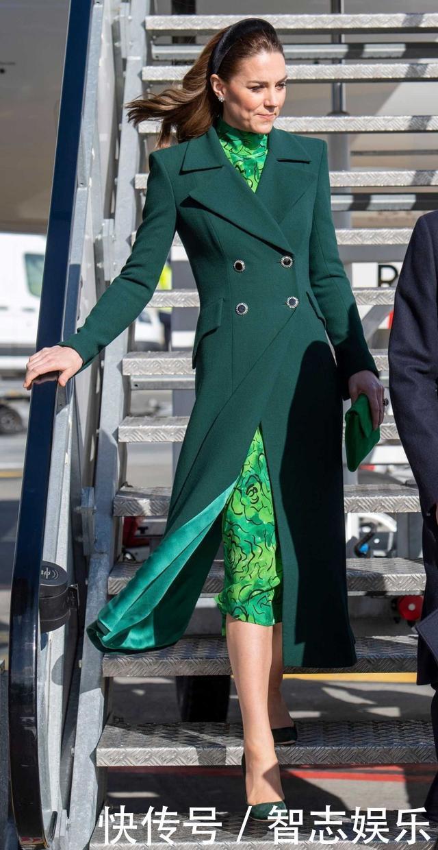 凯特王妃美得真气质,穿“墨绿色”翻领大衣裙,高雅且不失活力
