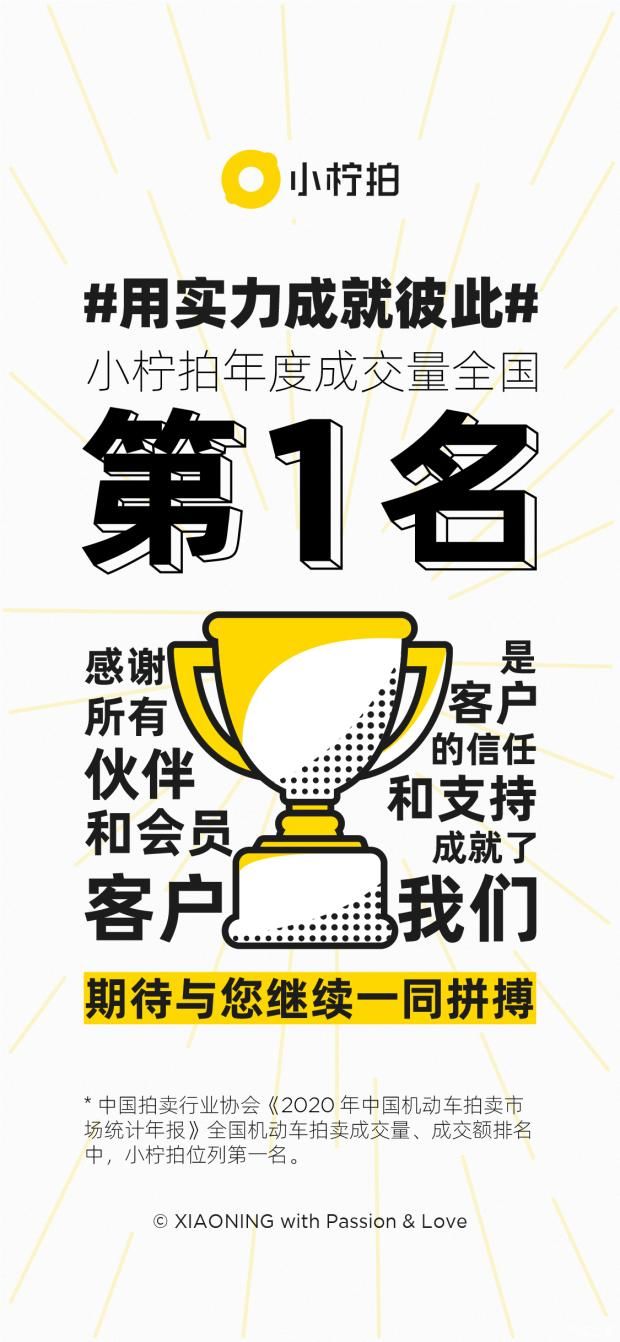 拍卖市|小柠拍荣获二手车拍卖市场双料第一