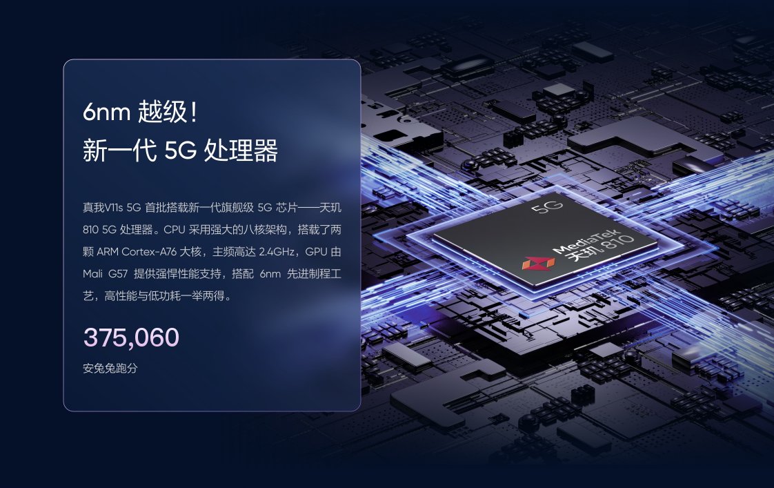 联发科天玑|realme 真我 V11s 5G 手机发布：天玑 810 芯片/动态内存，1399起