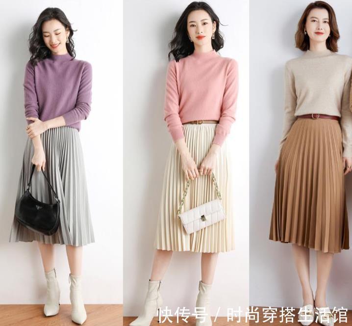 蕾丝|今年火了一种穿搭,叫“毛衣+半裙”,中年女人穿时髦又温暖