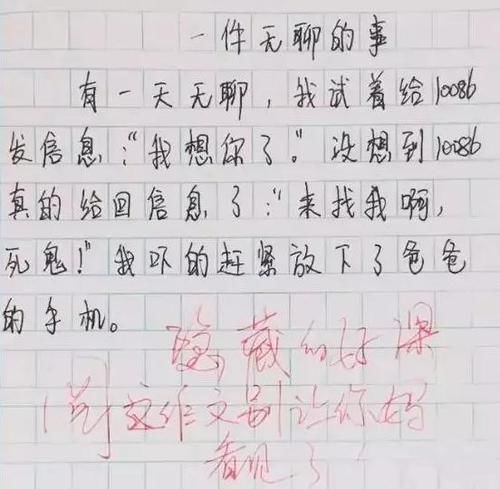 小学生作文《无聊的事》火了，老师哭笑不得，批语：别让你妈看见