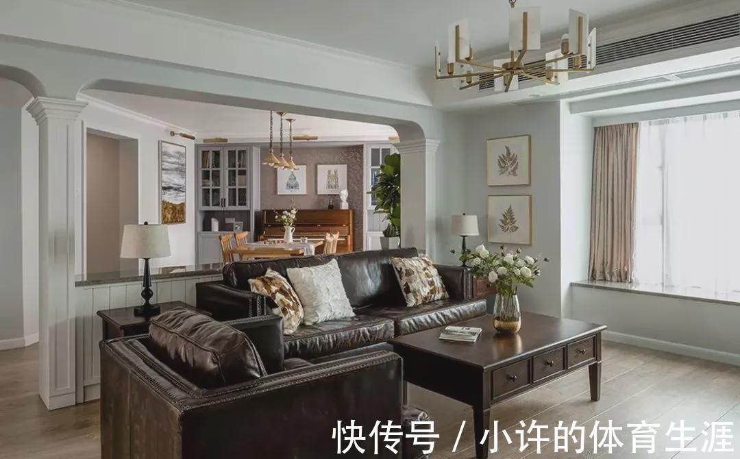 地砖|147㎡美式小豪宅,玄关六边形地砖美极了,原木餐厅低调大气