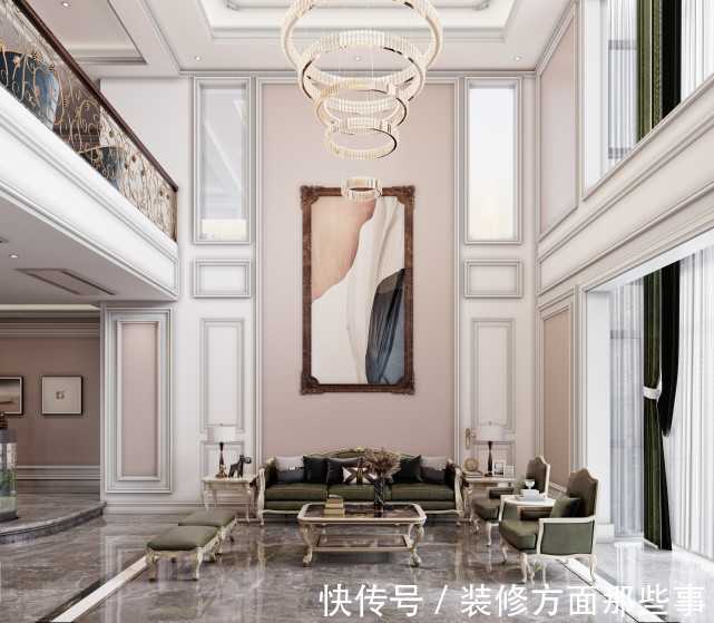 现代|491㎡现代美式,温馨粉色系客厅真是太美了