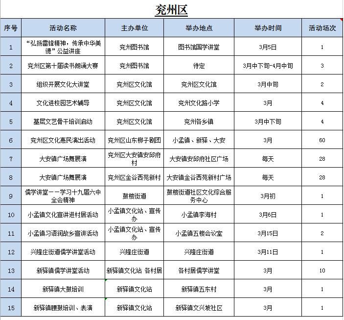 济宁&济宁3月份文化活动计划表出炉，欢迎挑选你喜欢的