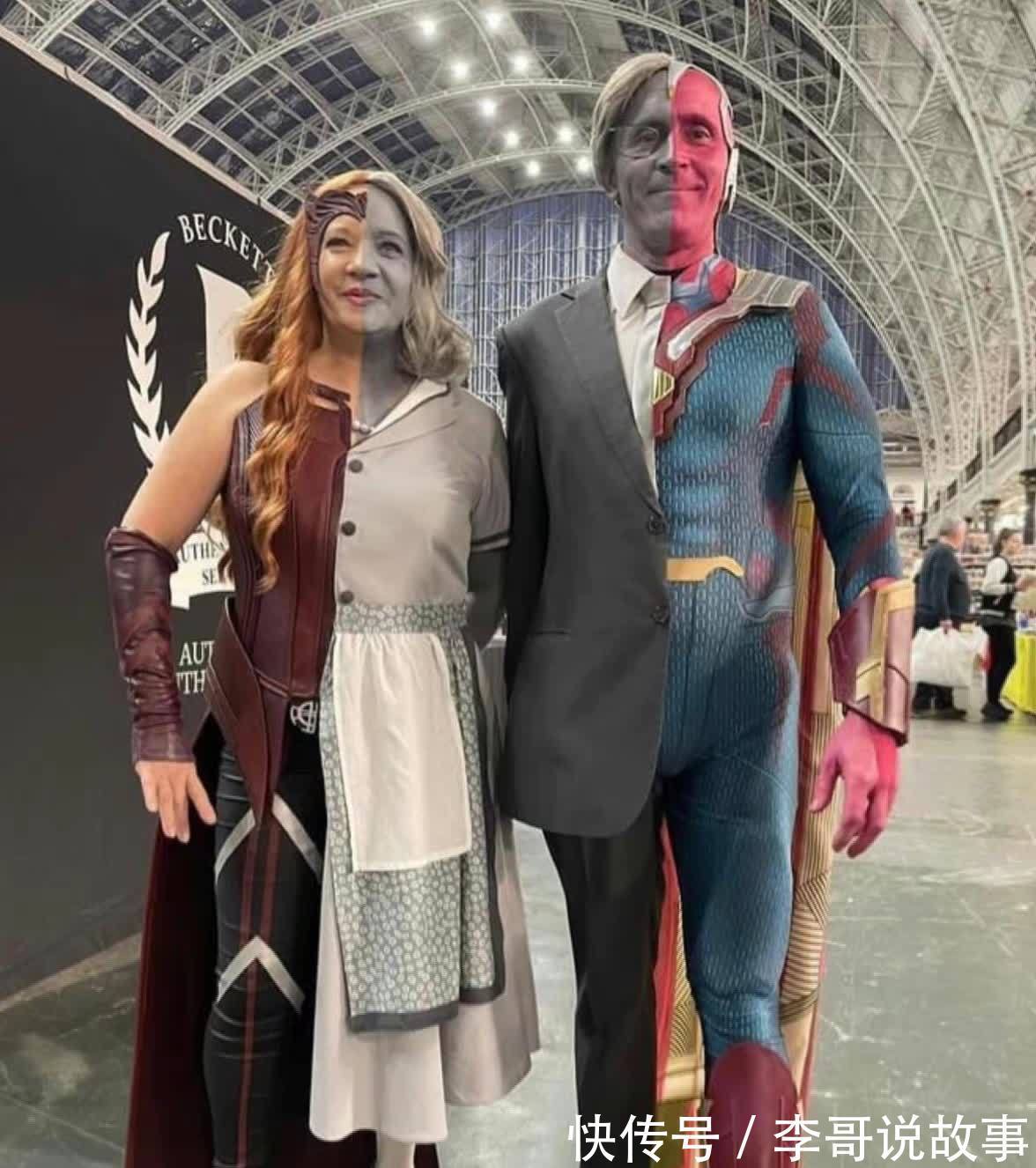 漫展上,两位coser将老年旺达和幻视演绎到位,黑白风格值得点赞