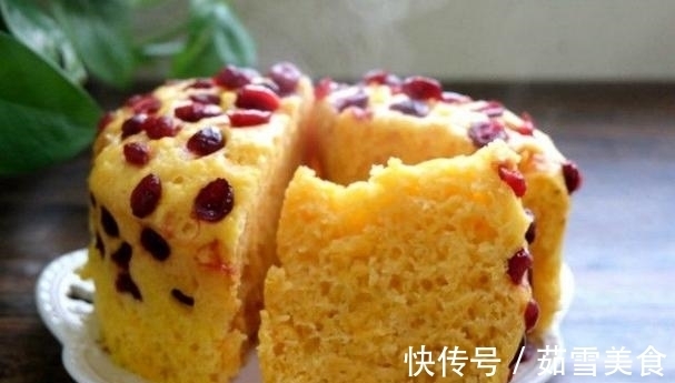 蔓越莓干|做个南瓜发糕当早餐，不用水不用油，松软还不粘牙
