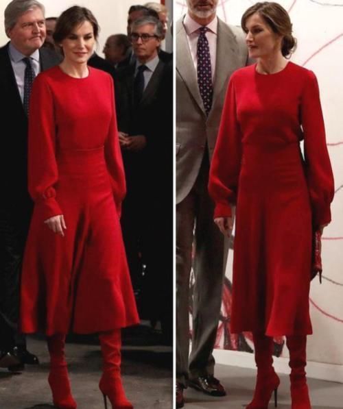 莱蒂齐亚|西班牙王后一身中国红“踩针”出街,好身材藏不住,气质没话说