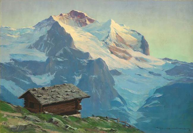 冰雪山脉$查尔斯·亨利·康坦辛(Charles Contencin)冰雪山脉风景绘画