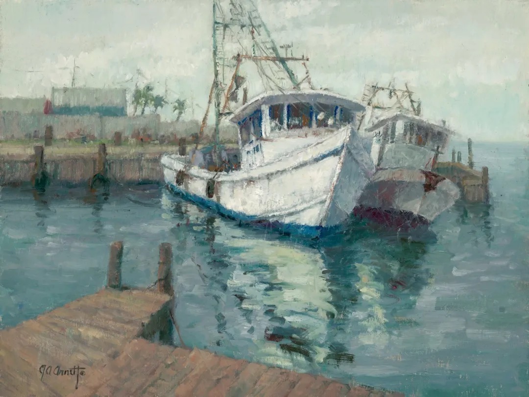 北极光$美国外光派写生女画家乔安娜·阿内特的油画