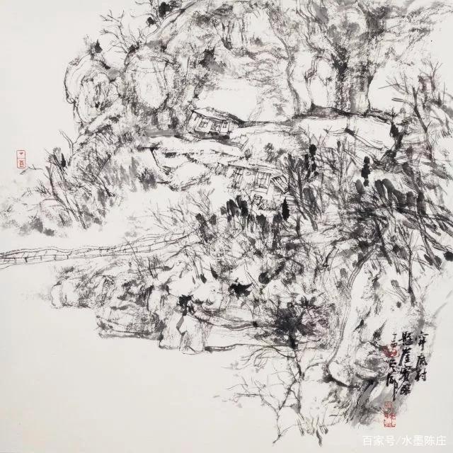 山水画家!最讲笔墨构造的山水画家|白云乡水墨写生