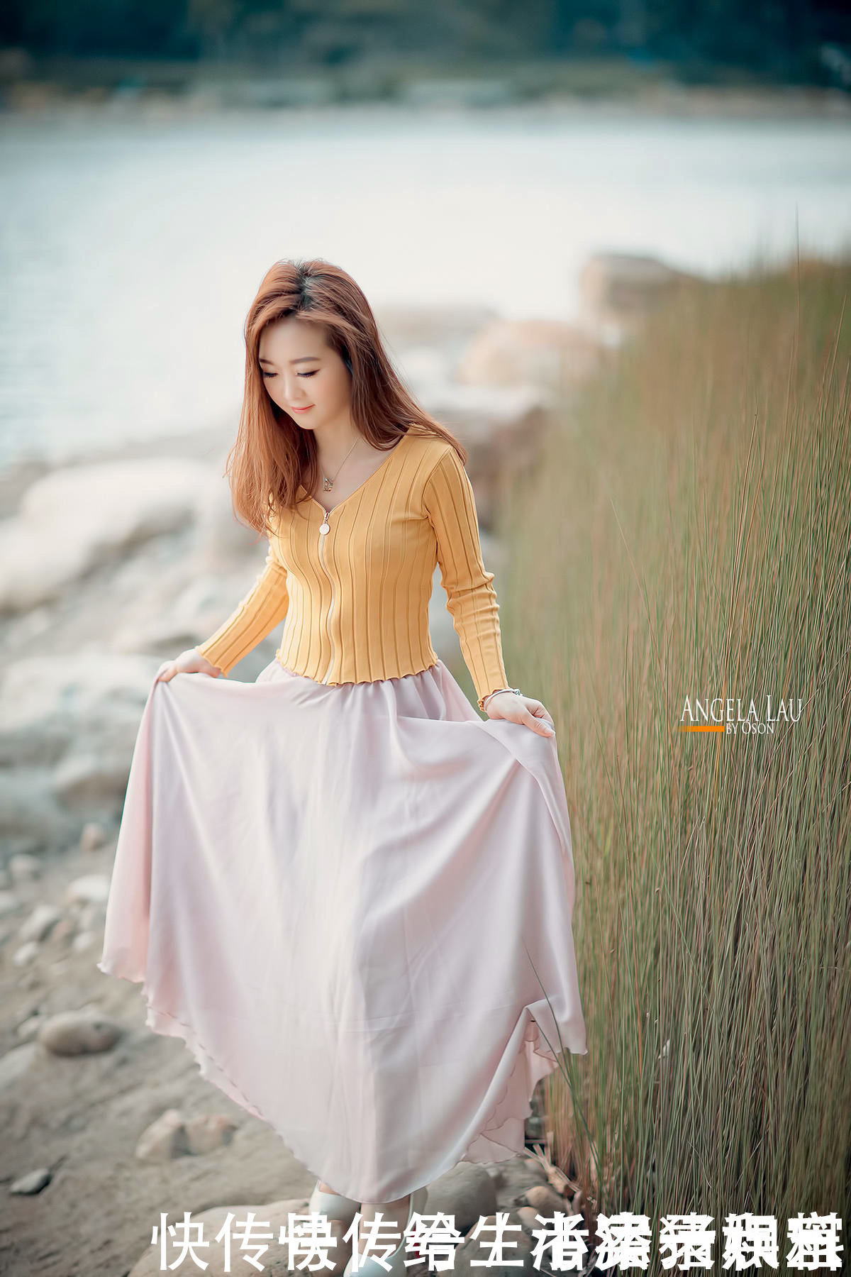 长发|长发美女黄色小衫丝质长裙海边清新写真美极了