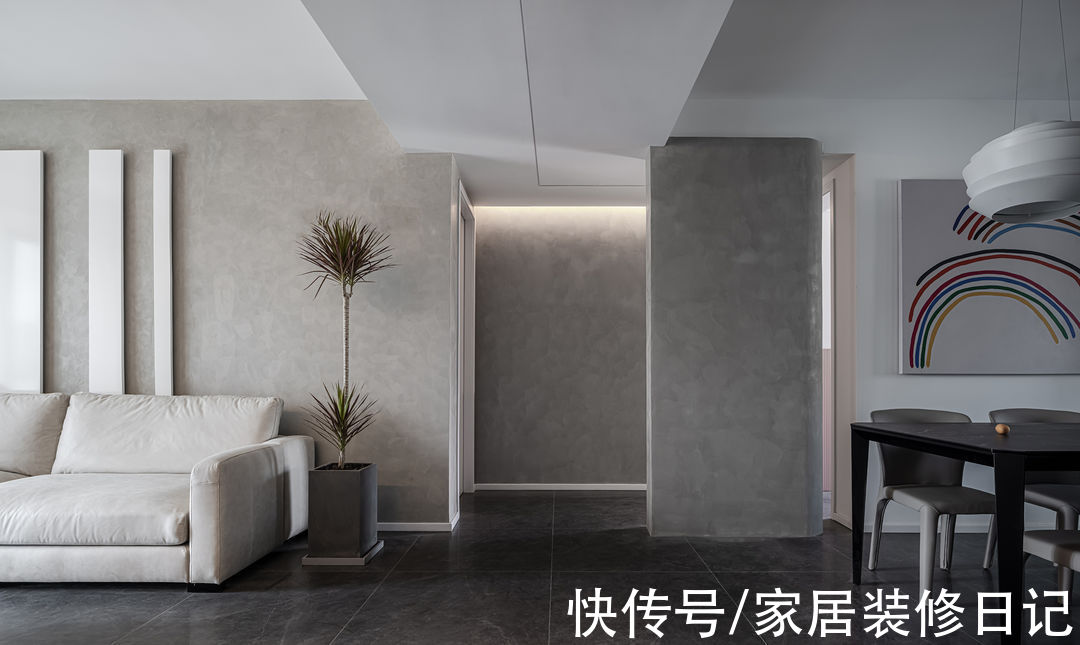 背景墙|南京140㎡新房装修，艺术漆+弧线半吊，简单却有藏不住的高级感