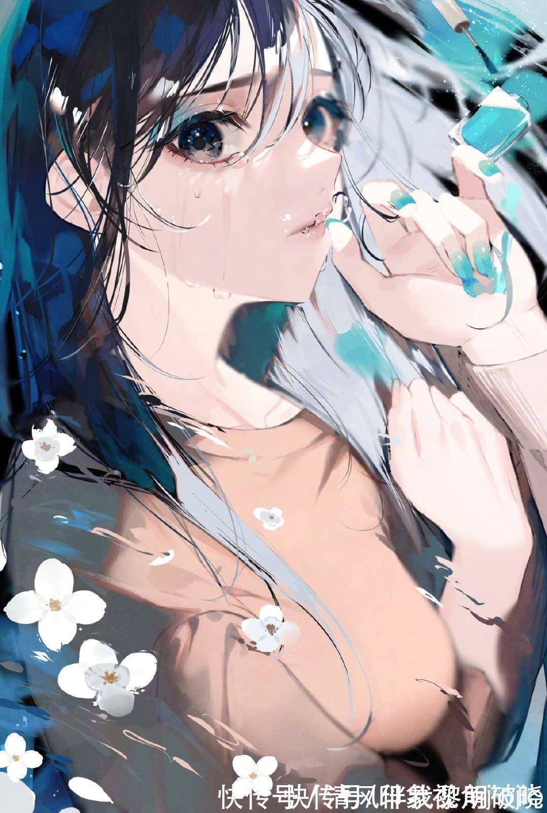 深蓝色@深蓝色瑰丽梦幻的少女插画，对于眼睛的刻画绝了