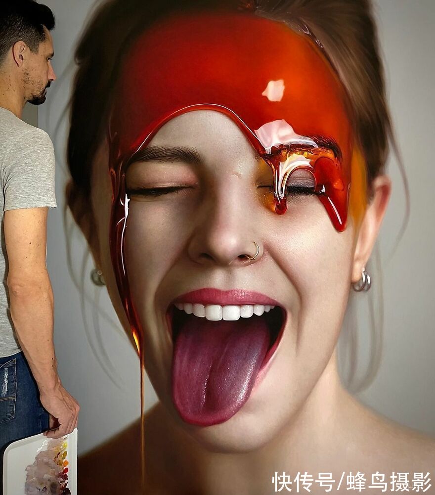 模特@艺术家向模特脸上泼蜂蜜？20张超逼真的作品，照片不过如此