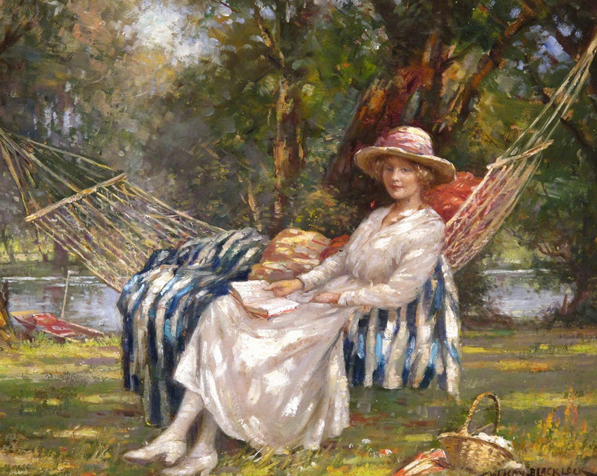 洛克#英国画家威廉·凯·布莱克洛克自然视野和乡村生活的女性人物油画作品欣赏