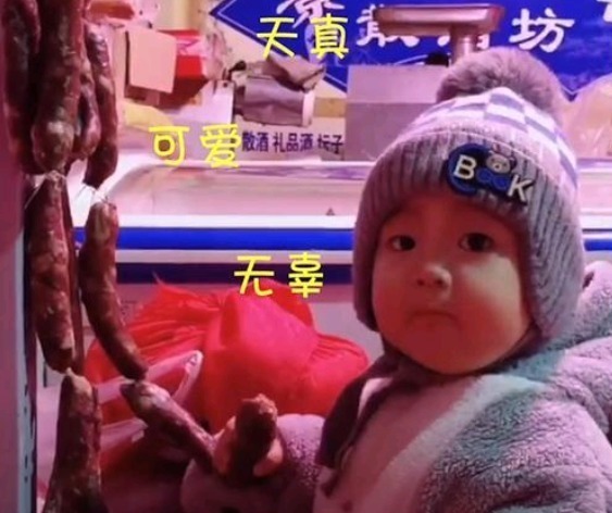 家长|“贪吃宝宝”走红,菜市场偷啃猪头肉和腊肠,老板看见却笑得不行