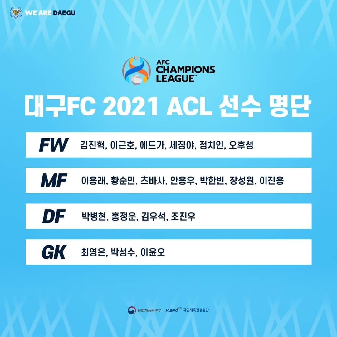大邱fc亚冠名单 巴西双外李根镐领衔全主力 将两战国安 全网搜