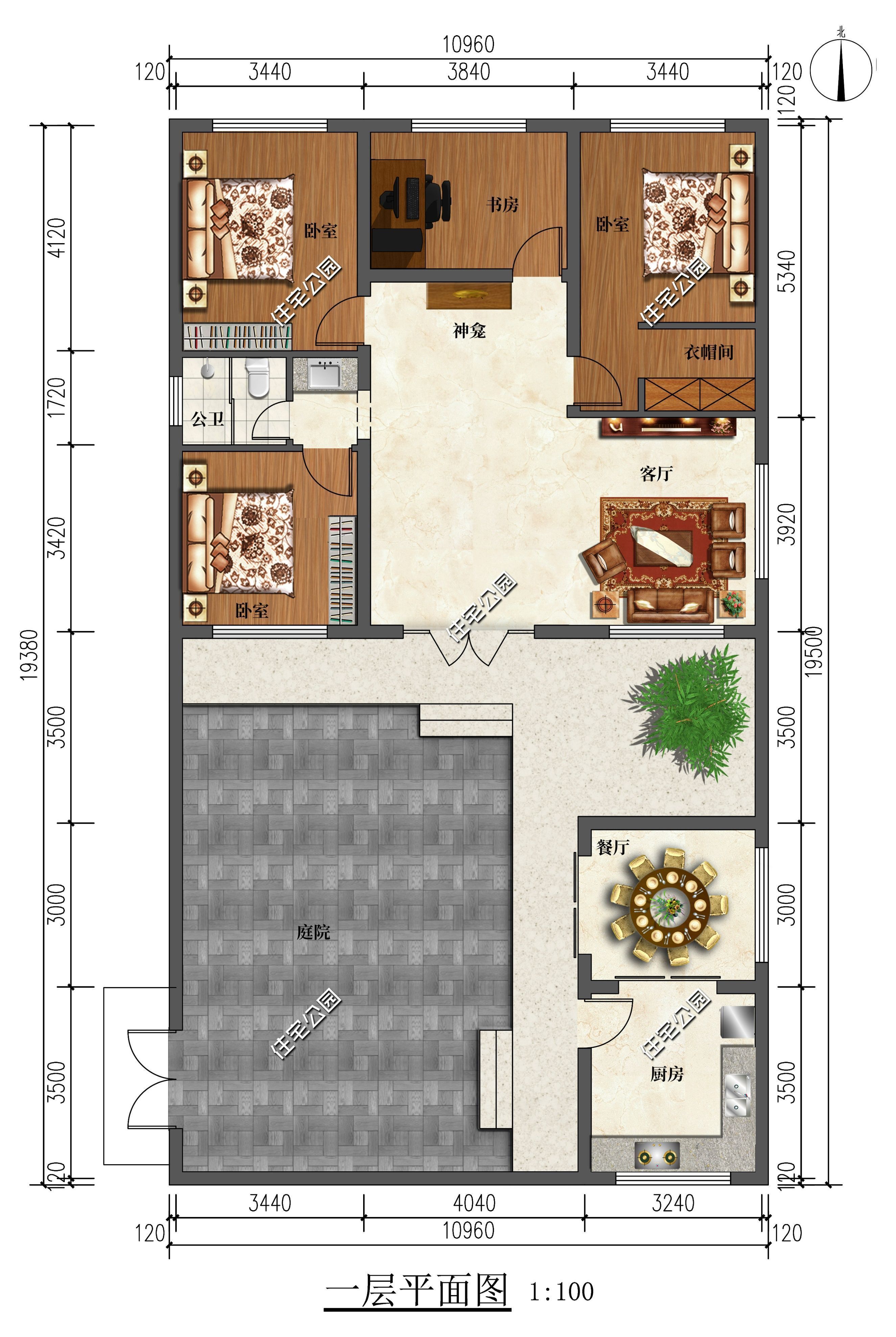 小院|10×19米一层中式小院，拥有7.2米大客厅，养老房就应该这样建