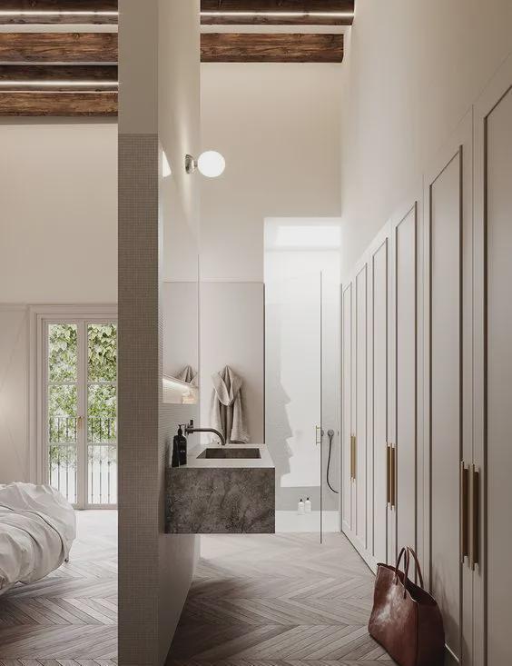 衣帽间|直到完工，才知道媳妇多有眼光，床头做书房，中间隔断半墙半玻璃