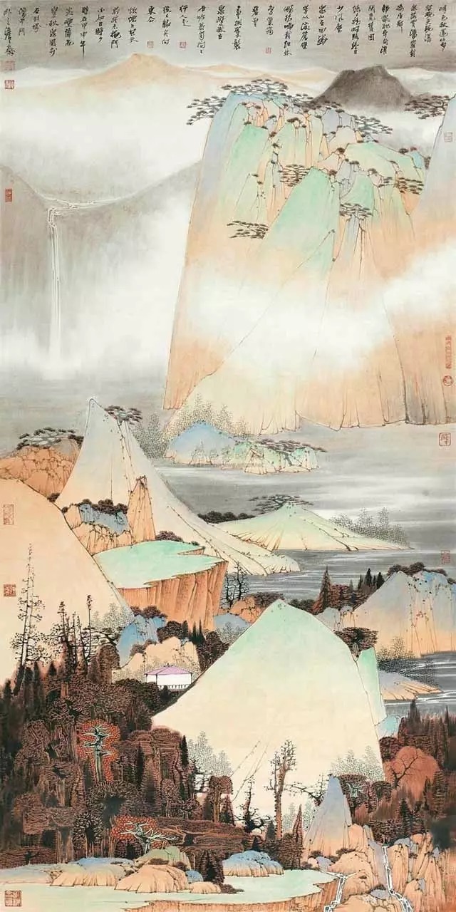 山水画$“江南鬼才”笔下的工笔山水画,色彩丰富,太震撼了!