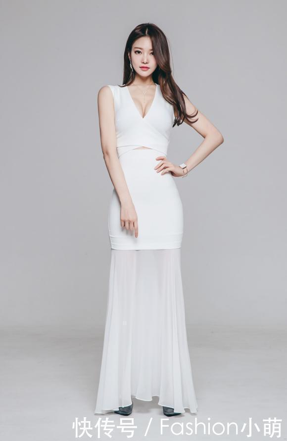 十足|朴正允V领拼接网纱连衣裙,挡不住的时尚气质让你仙气十足