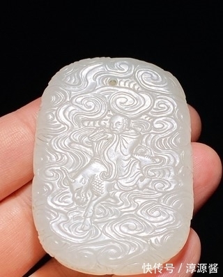 和田玉!清乾隆 和田玉籽料 白玉 罗汉 应真图 玉牌 挂件