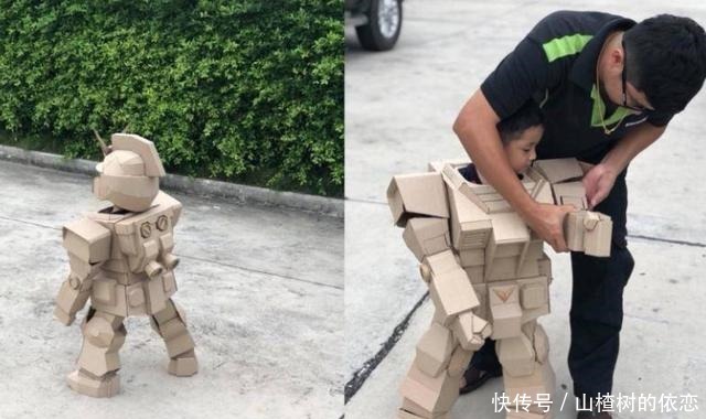 儿子|暖爸用纸箱为四岁儿子打造13公斤纸壳盔甲玩具,全世界只有1套