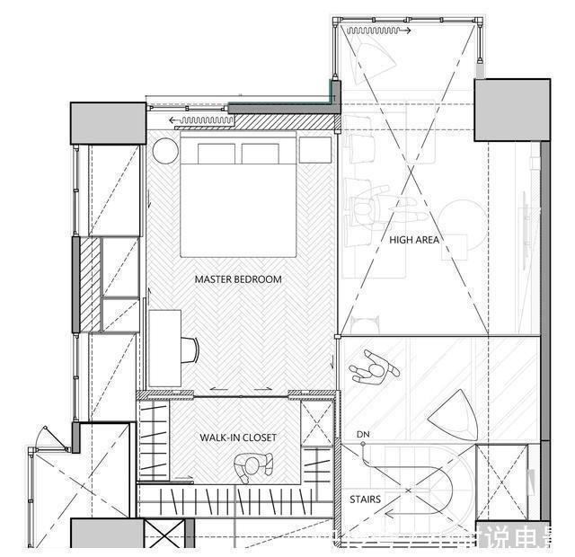 衣帽间|84㎡阳光loft,玫瑰金弧形旋梯、水平线性的灯光酒柜墙,超炫酷!