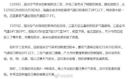 连海南都逃不过这次寒潮 三亚气温或低于20摄氏度