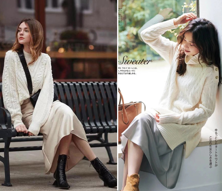 搭配|突然降温怎么穿?毛衣+不同裙子的搭配思路,适合40岁女人穿