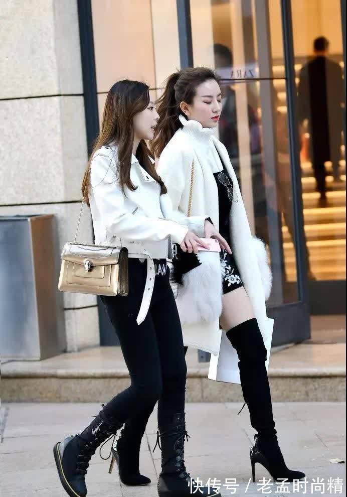 美腿 街拍:动人不凡,穿黑色长筒靴的美腿美女,肉色打底裤很是性感!