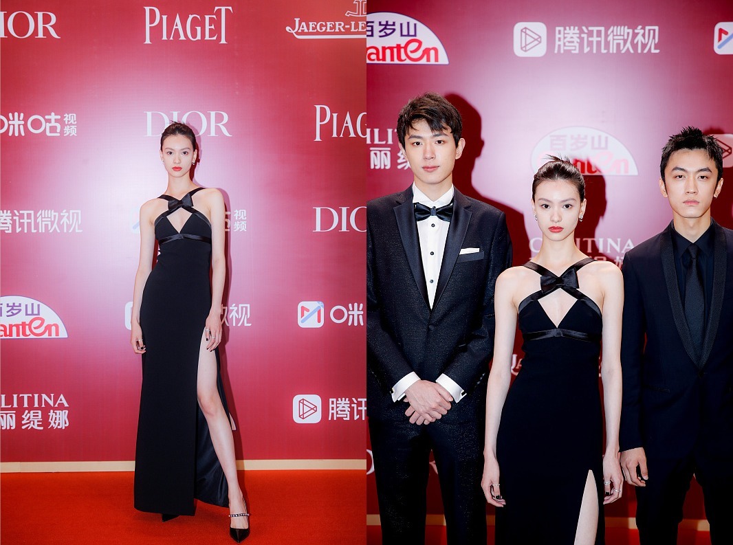 小黑裙 邱天真的“瘦得吓人”, 黑色吊带裙秀不出曲线感, 真的全靠颜值撑