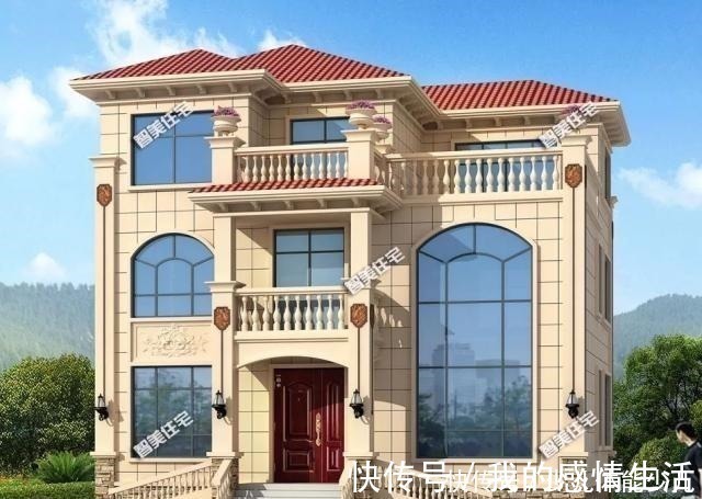 观景|简欧式风格设计的三层别墅，侧面楼梯进出大门，这样设计很方便！