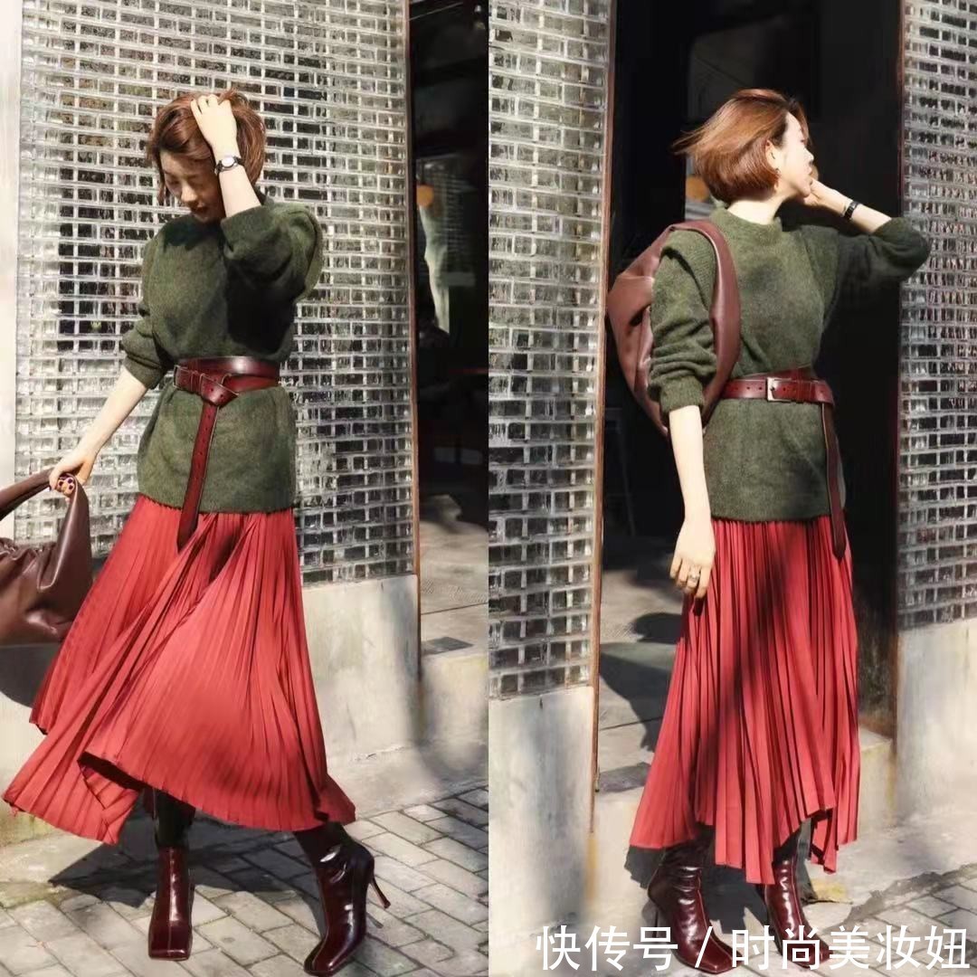 褶皱裙|“毛衣+半身裙”怎么穿更显气质?4个万能穿搭公式,高级又时髦