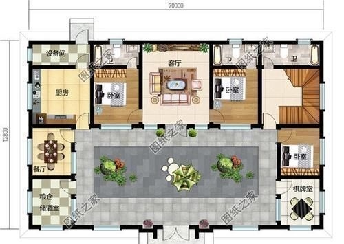 棋牌室|农村20万四合院设计图,青山绿水间,享受农村生活