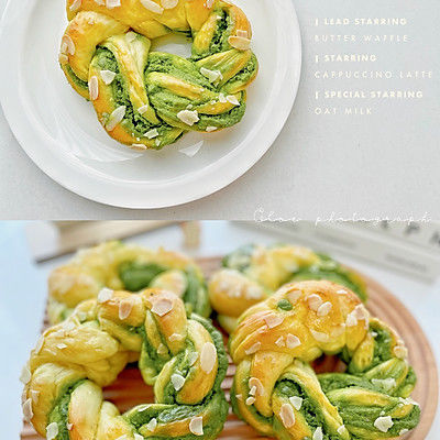 抹茶奶酥花环面包