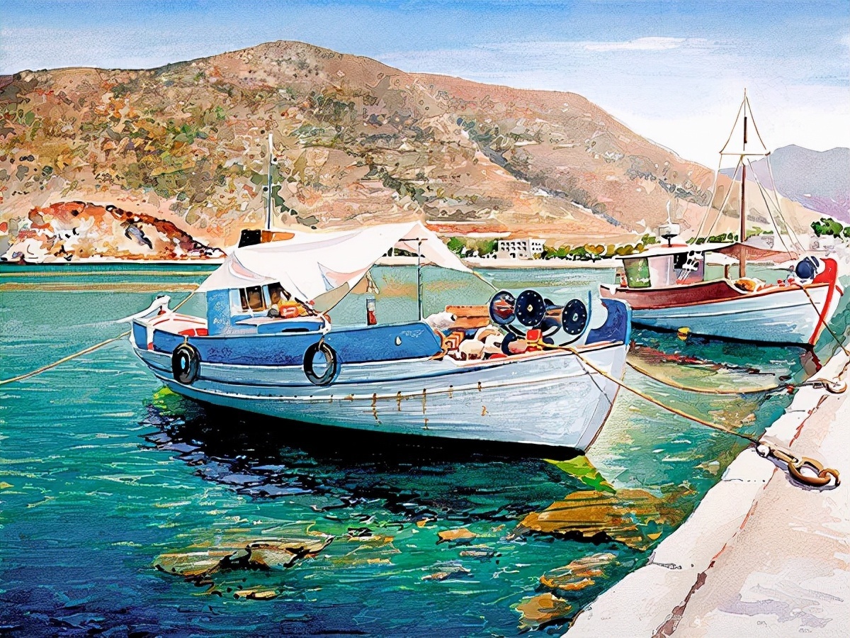 麦迪逊$希腊艺术家Pantelis Zografos,用水彩笔描绘希腊爱琴海美丽海岸风光