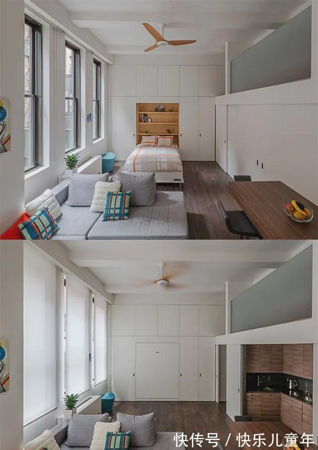 衣柜|35平单身公寓,家里太小就把床藏到柜子里,果然方便又显宽敞!