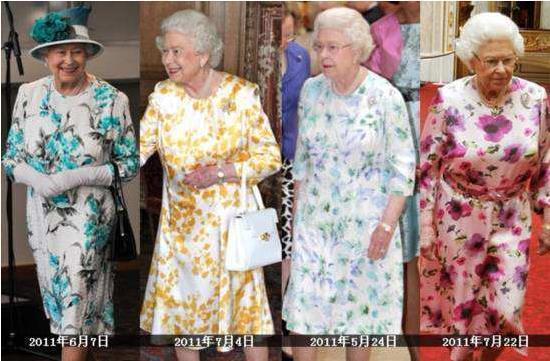 蓝色|伊丽莎白又开始打扮了!蓝色印花裙涂着大红唇营业,这是95岁吗?