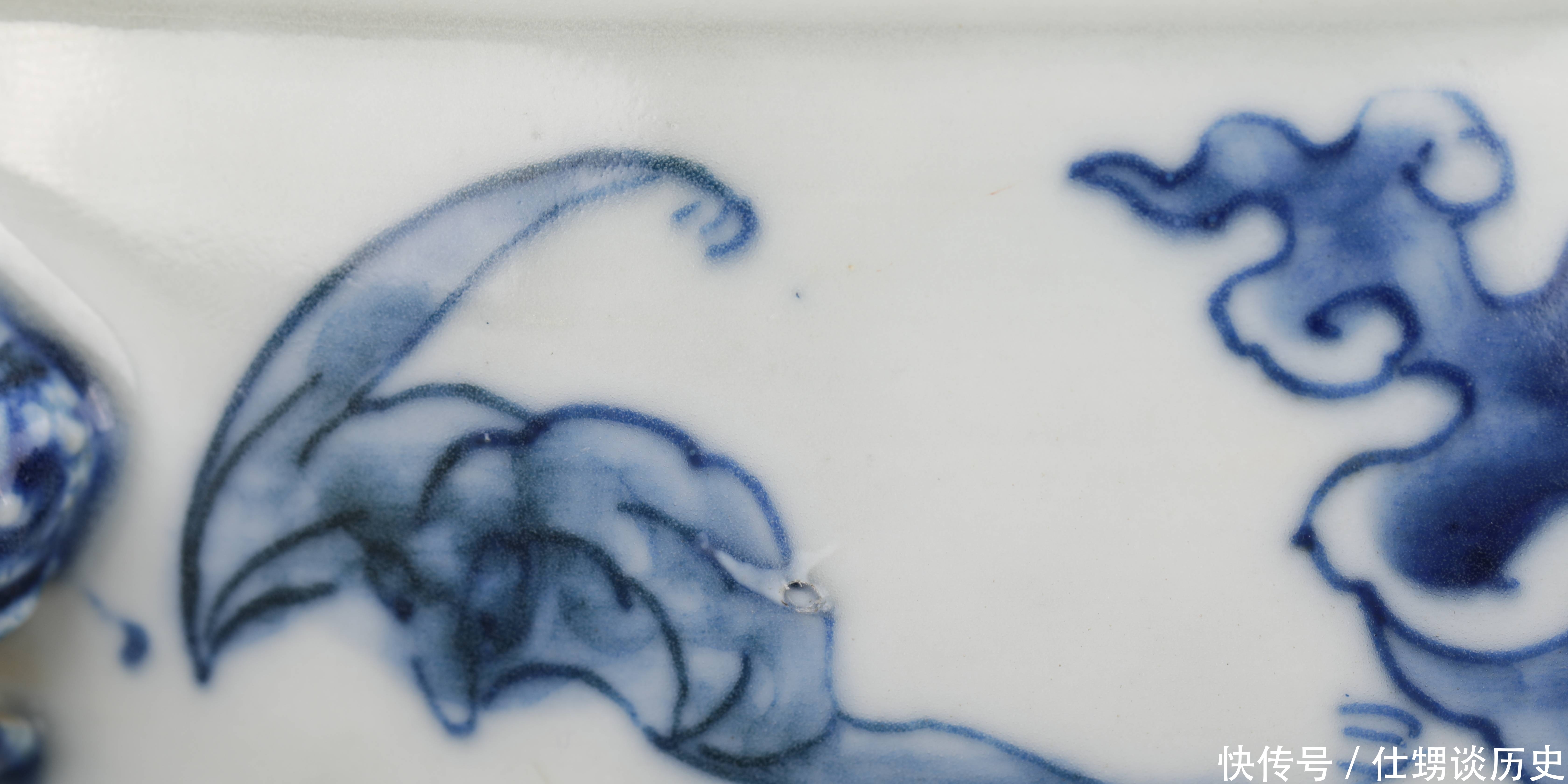 中期|清中期 青花兽耳云蝠万字花卉纹洗